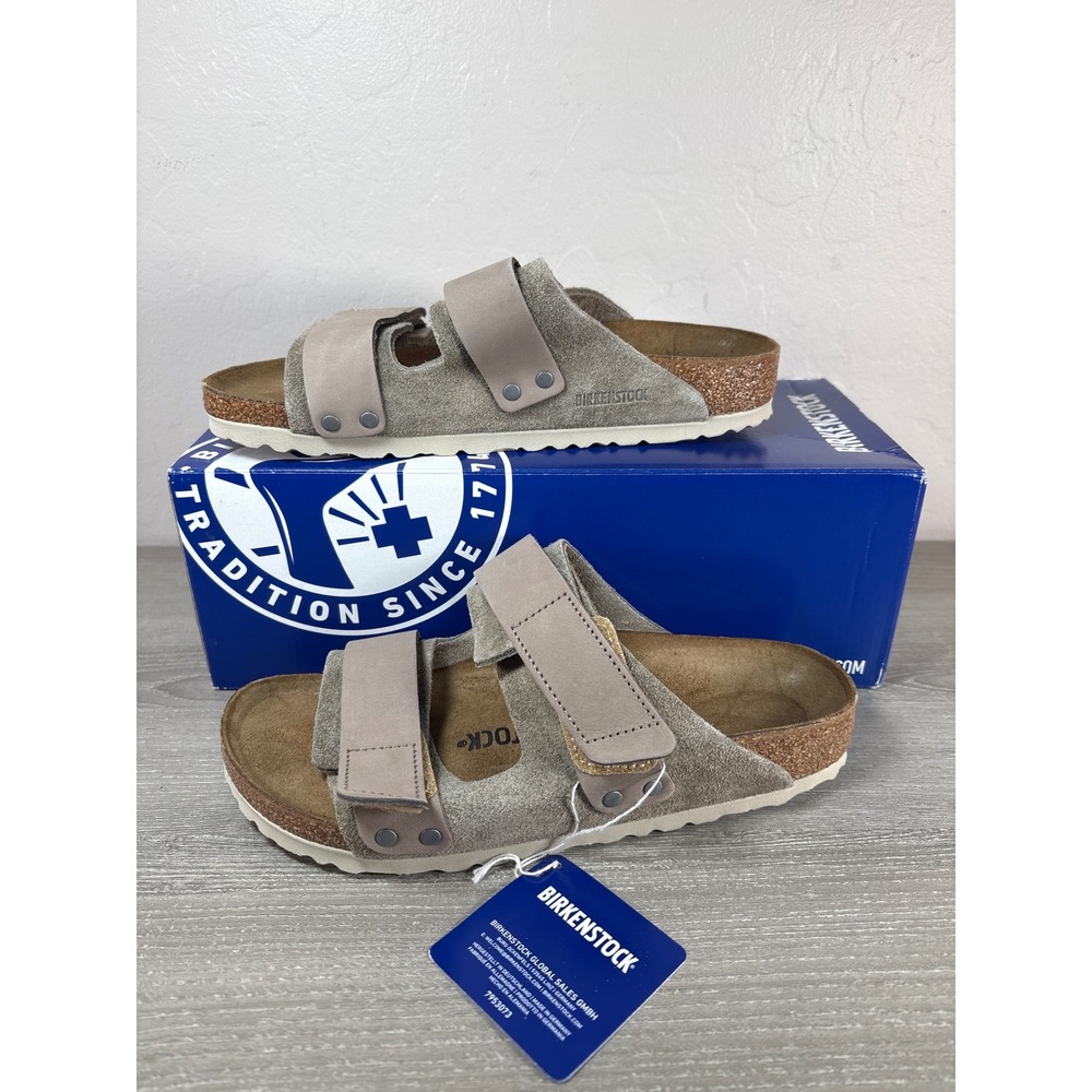 Birkenstock Uji Taupe Suede Nubuck Leather Slide Sandals 1025695 Mens 4 Womens 6